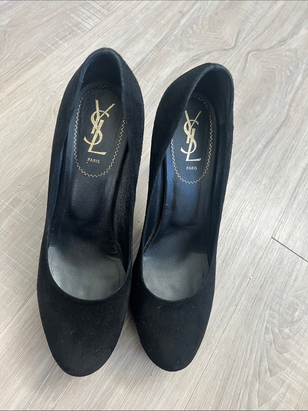 YSL Tribute Black Suede Platform Pumps shoes vtg 9 (EU 40) Luxury autumn wedding - Picture 3 of 9